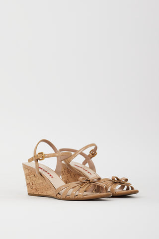 Prada Sport Beige Patent Leather 
Cork Wedge Sandal