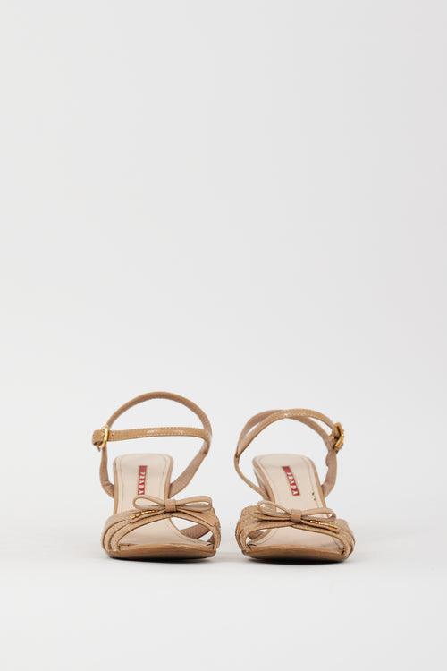 Prada Sport Beige Patent Leather 
Cork Wedge Sandal