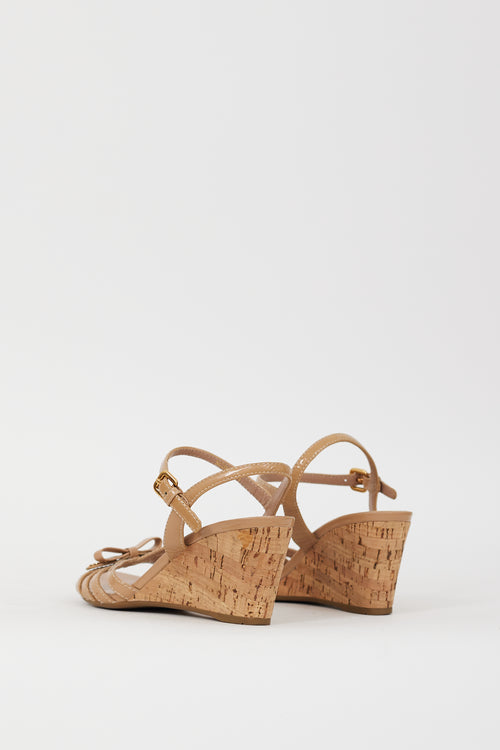 Prada Sport Beige Patent Leather 
Cork Wedge Sandal