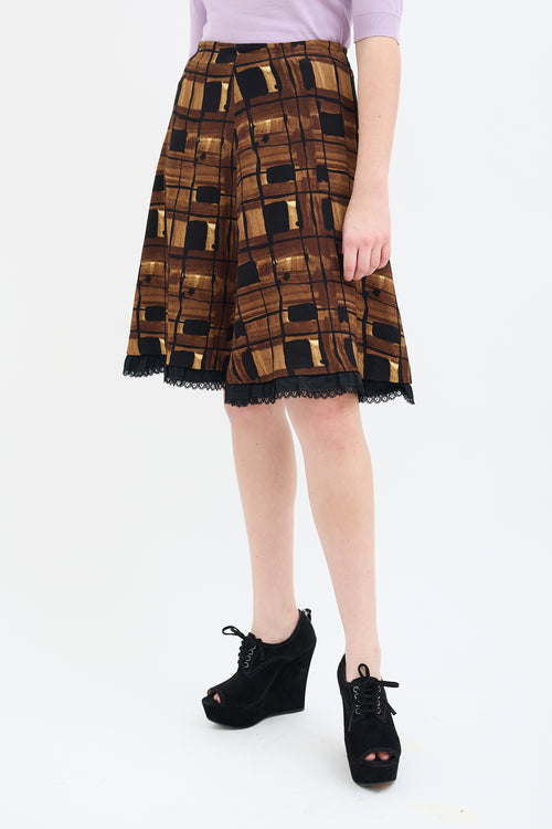 Prada Brown Printed Flared Midi Skirt