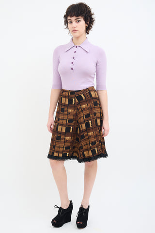 Prada Brown Printed Flared Midi Skirt