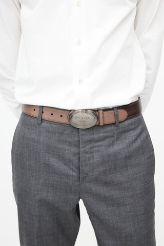 Prada Brown Savoia Logo Belt