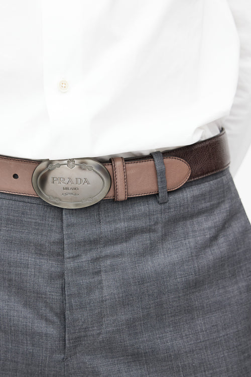 Prada Brown Savoia Logo Belt