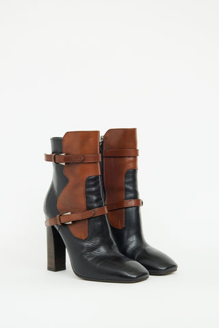 Prada Black 
Brown Buckle High Heel Boot