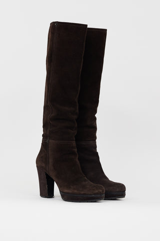 Prada Dark Brown Suede Knee High Boot