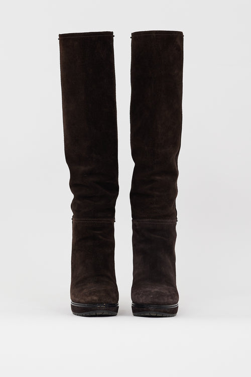 Prada Dark Brown Suede Knee High Boot