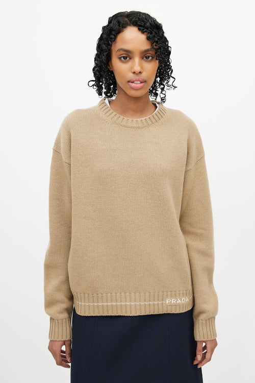 Prada Brown 
White Wool Knit Sweater