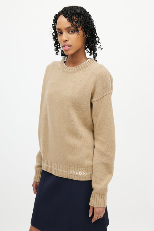 Prada Brown 
White Wool Knit Sweater