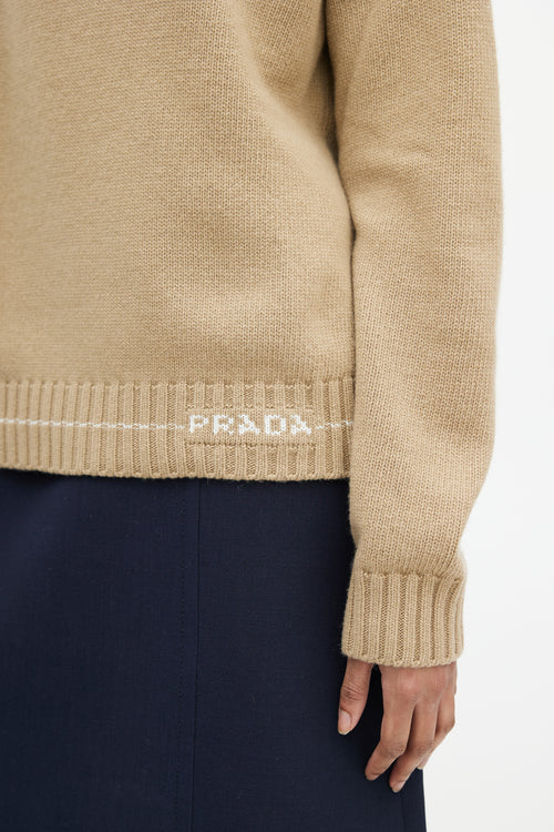 Prada Brown 
White Wool Knit Sweater