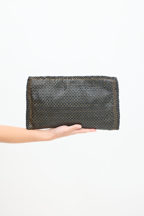 Prada Brown Woven Leather Zip Clutch