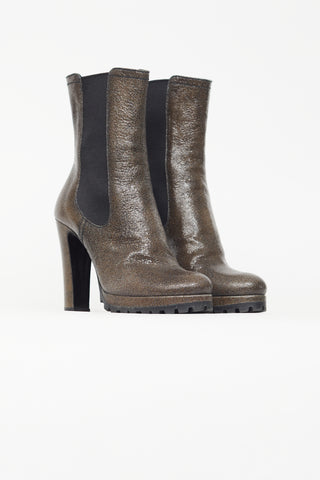 Prada Brown Cracked Leather Ankle Boot