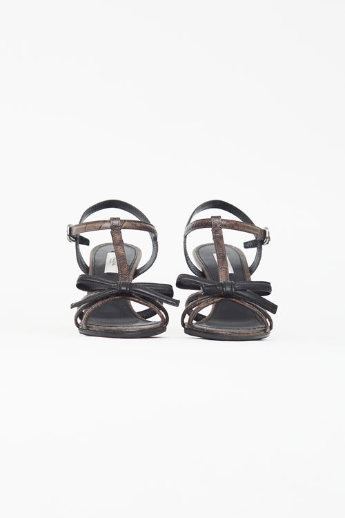 Prada Brown Embossed Strappy Bow Sandal