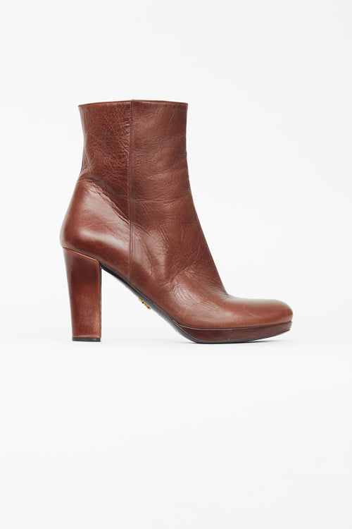 Prada Brown Leather Heeled Boot