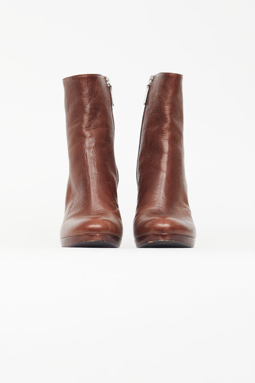 Prada Brown Leather Heeled Boot