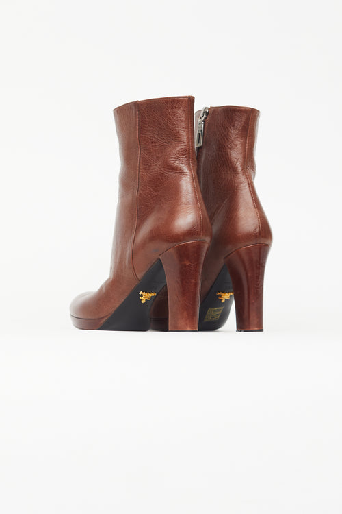 Prada Brown Leather Heeled Boot