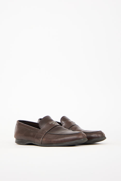 Prada Brown Leather Logo Loafer