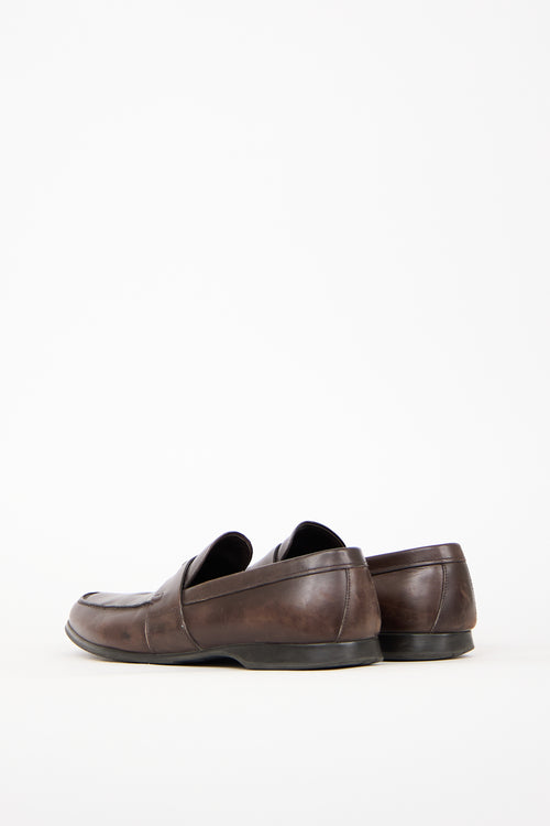 Prada Brown Leather Logo Loafer