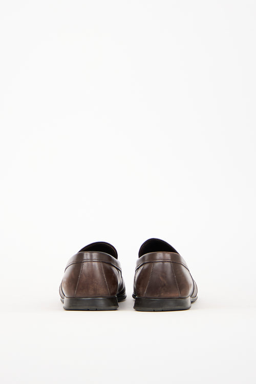 Prada Brown Leather Logo Loafer