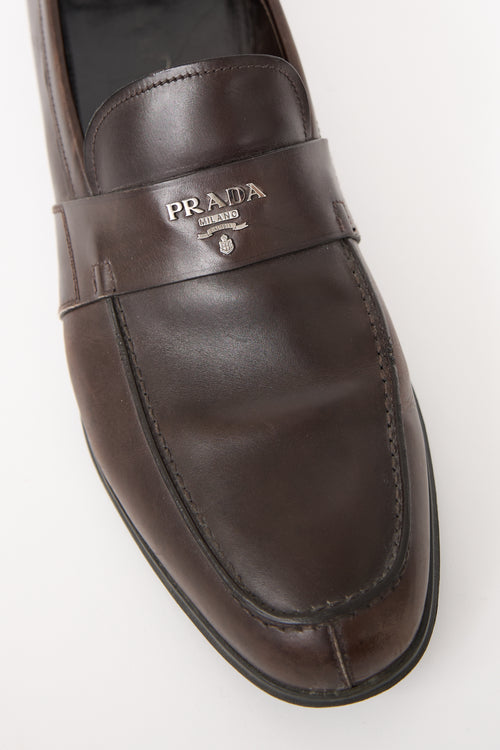 Prada Brown Leather Logo Loafer