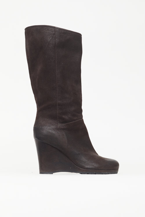 Prada Brown Leather Wedge Boot