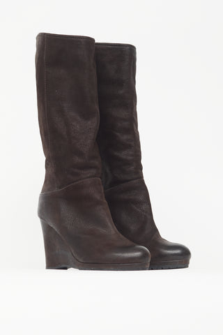 Prada Brown Leather Wedge Boot