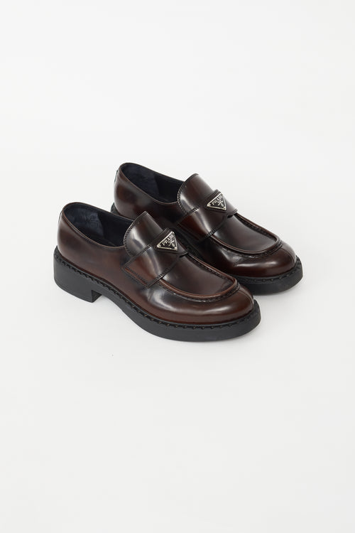 Prada Brown Patent Logo Loafer