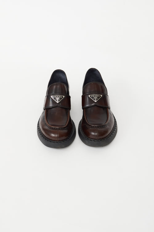 Prada Brown Patent Logo Loafer