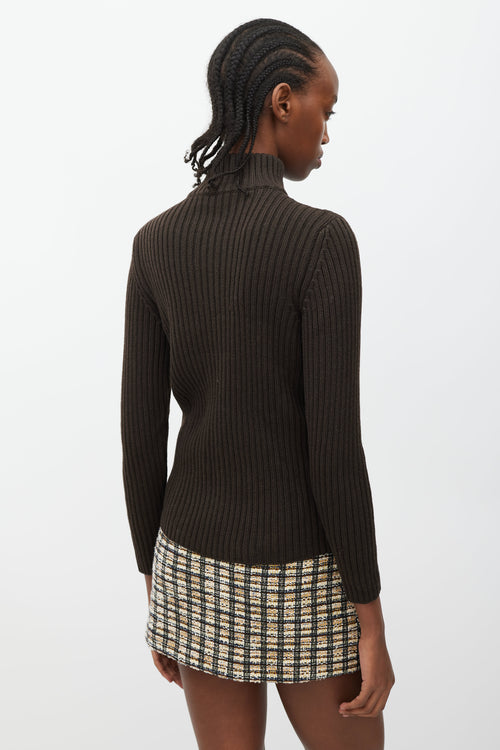 Prada Brown Ribbed Knit Zip Sweater