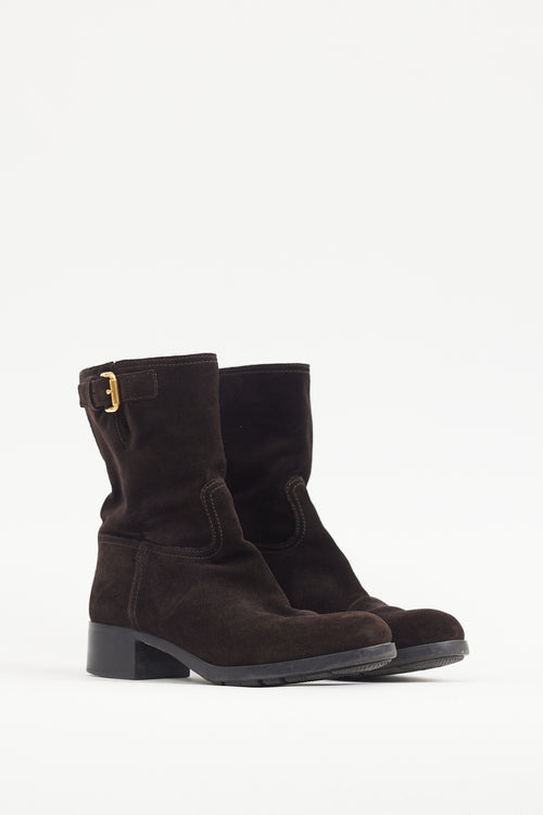 Prada Brown Suede Biker Boot