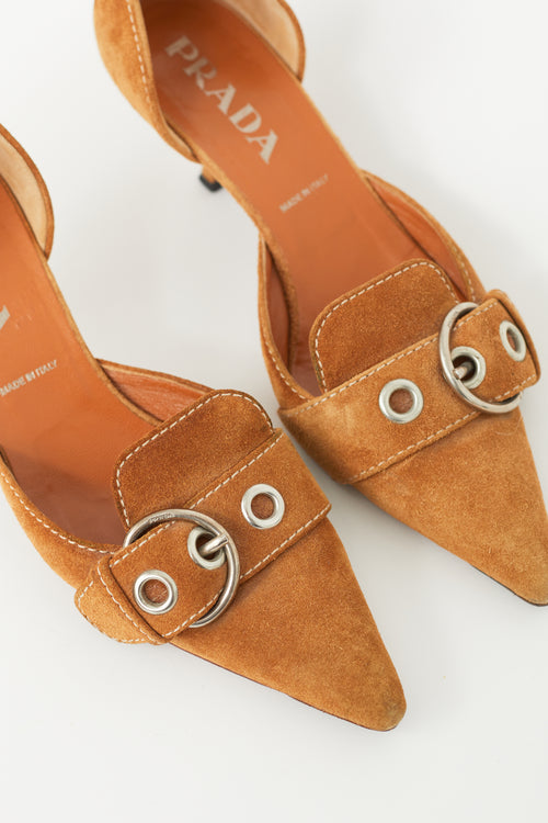 Prada Brown Suede Buckle Pump