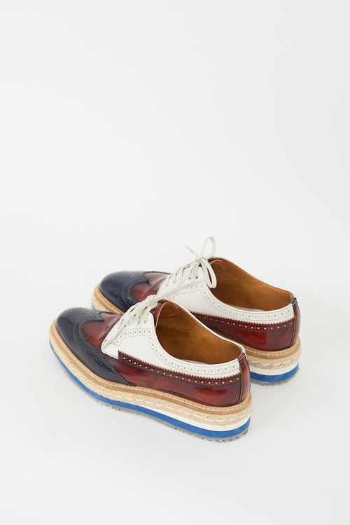 Prada White 
Multi Leather Espadrille Platform Brogue