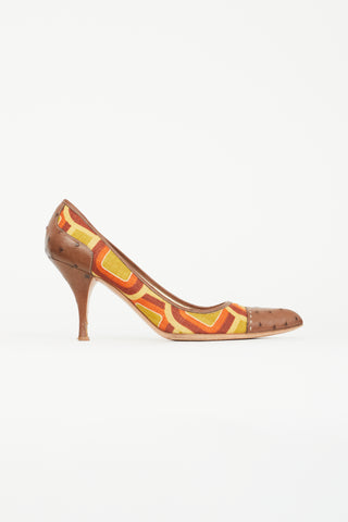 Prada Brown 
Multicolour Geometric Print Pump