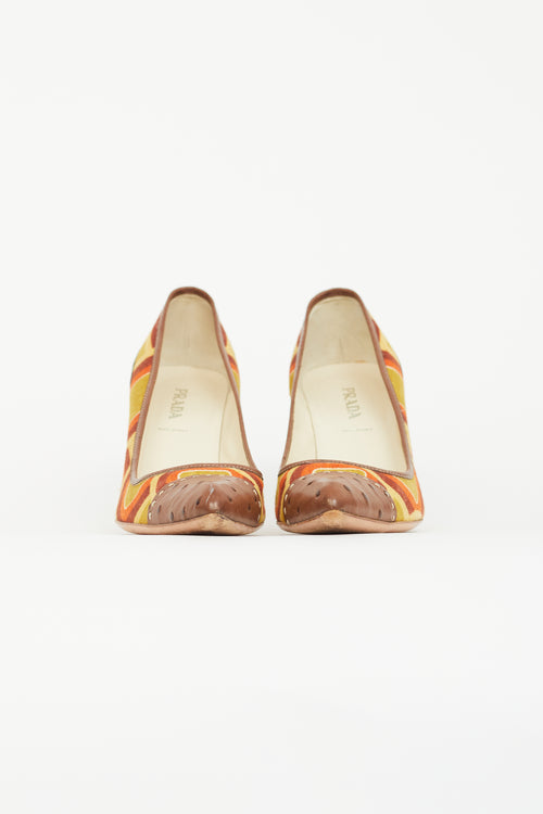 Prada Brown 
Multicolour Geometric Print Pump