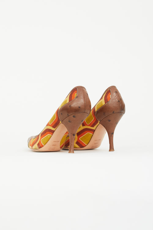 Prada Brown 
Multicolour Geometric Print Pump