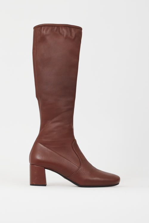 Prada Brown Leather Stretch Knee High Boot