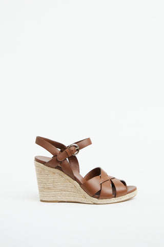 Brown Leather Espadrille Wedge Sandal