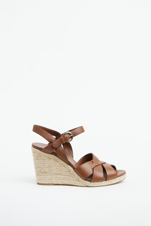 Brown Leather Espadrille Wedge Sandal