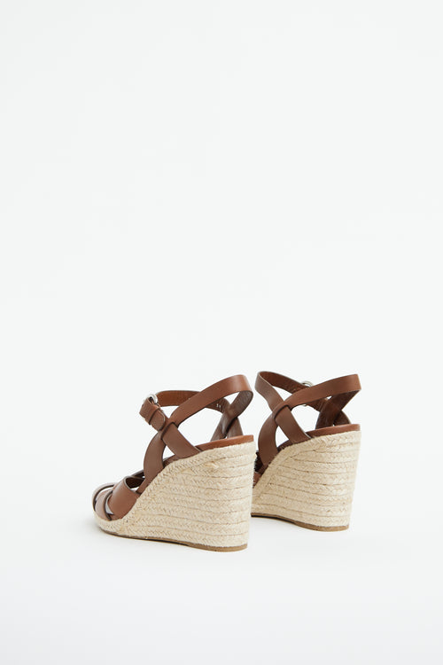 Brown Leather Espadrille Wedge Sandal