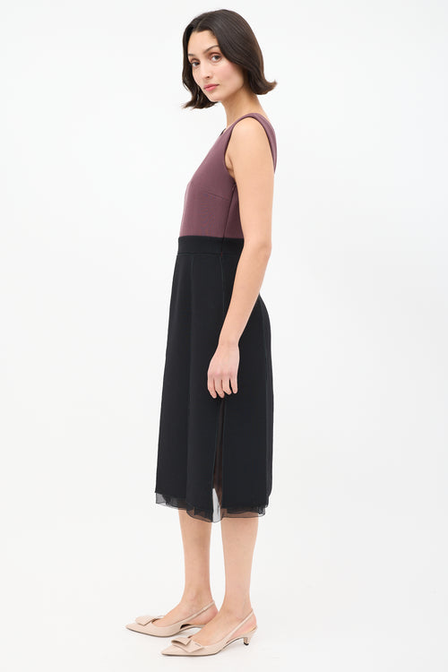 Prada Burgundy 
Black Colourblock Kick Pleat Dress