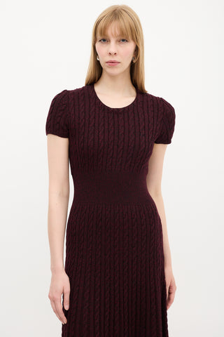 Prada Burgundy Cable Knit A-Line Midi Dress