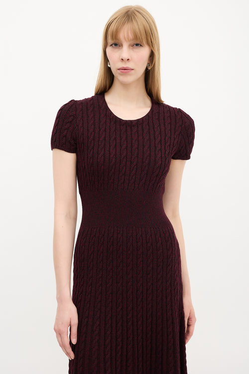 Prada Burgundy Cable Knit A-Line Midi Dress