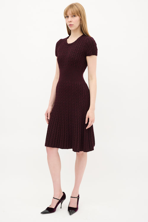 Prada Burgundy Cable Knit A-Line Midi Dress