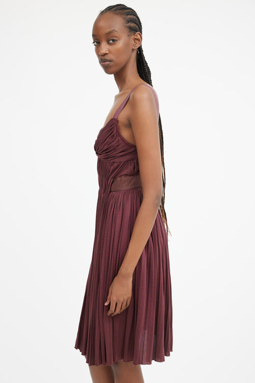 Burgundy Gathered 
Pleated Midi Dress