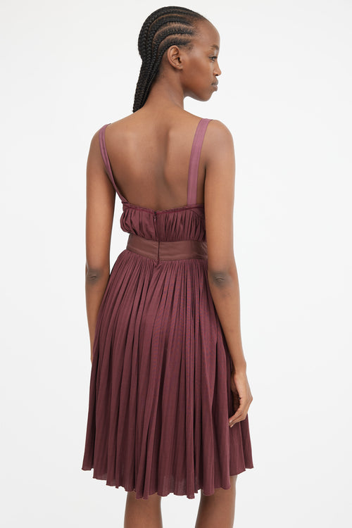 Burgundy Gathered 
Pleated Midi Dress