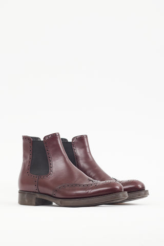 Prada Burgundy Leather Brogue Boot