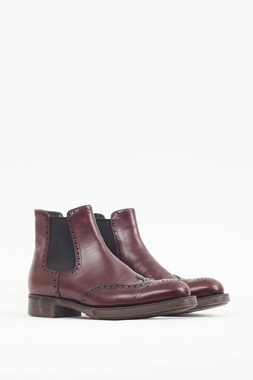 Prada Burgundy Leather Brogue Boot