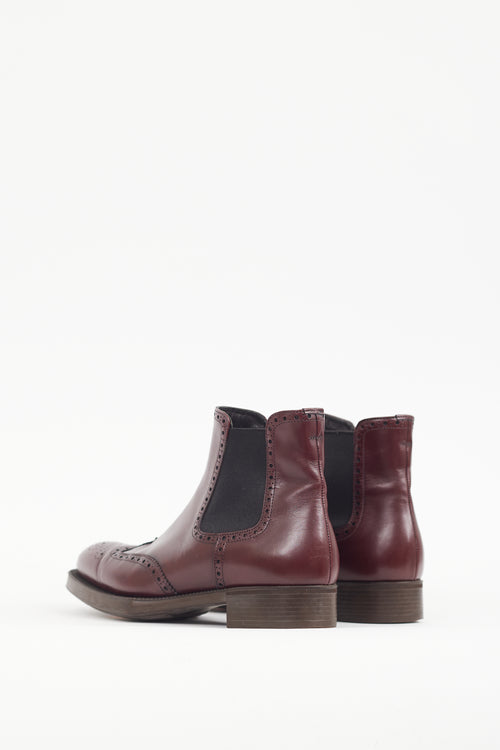 Prada Burgundy Leather Brogue Boot