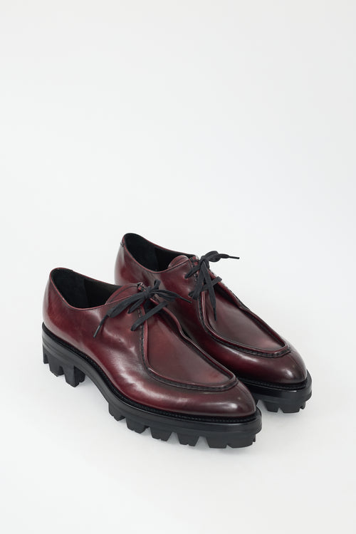 Prada Burgundy Leather Lug Sole Lace Up Shoes