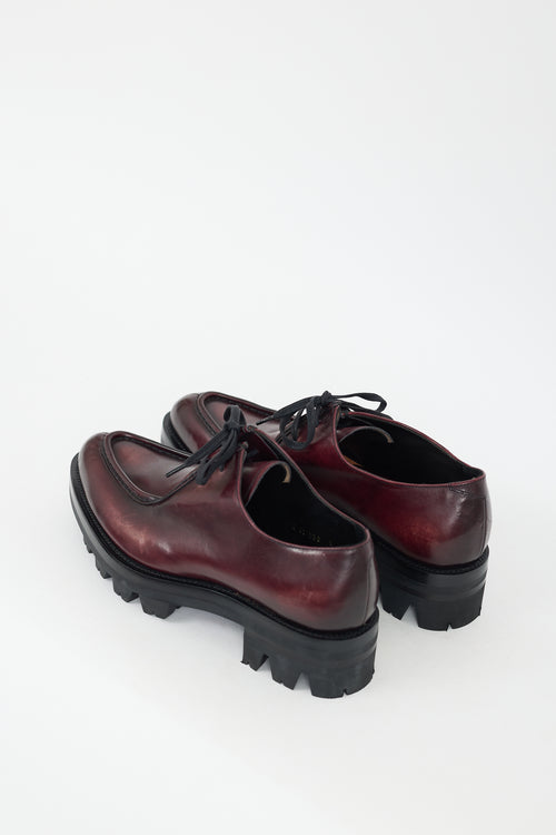 Prada Burgundy Leather Lug Sole Lace Up Shoes