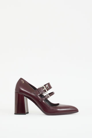 Prada Burgundy Leather Mary Jane Pump